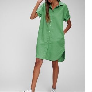 Gap green linen shirt dress